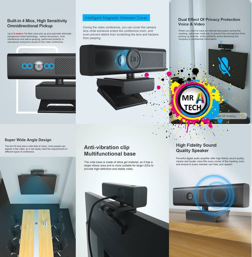 3-in-1 Video Conferenece Webcam with Speaker and Microphone