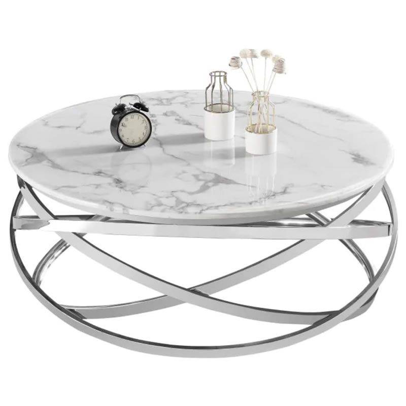 2-Piece Stainless Steel and Marble Top Table Living Room Table