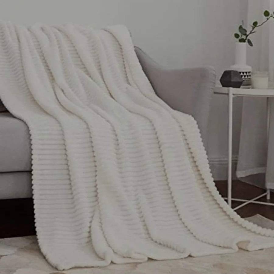 Fleece Throw Corduroy Flannel - Cream White