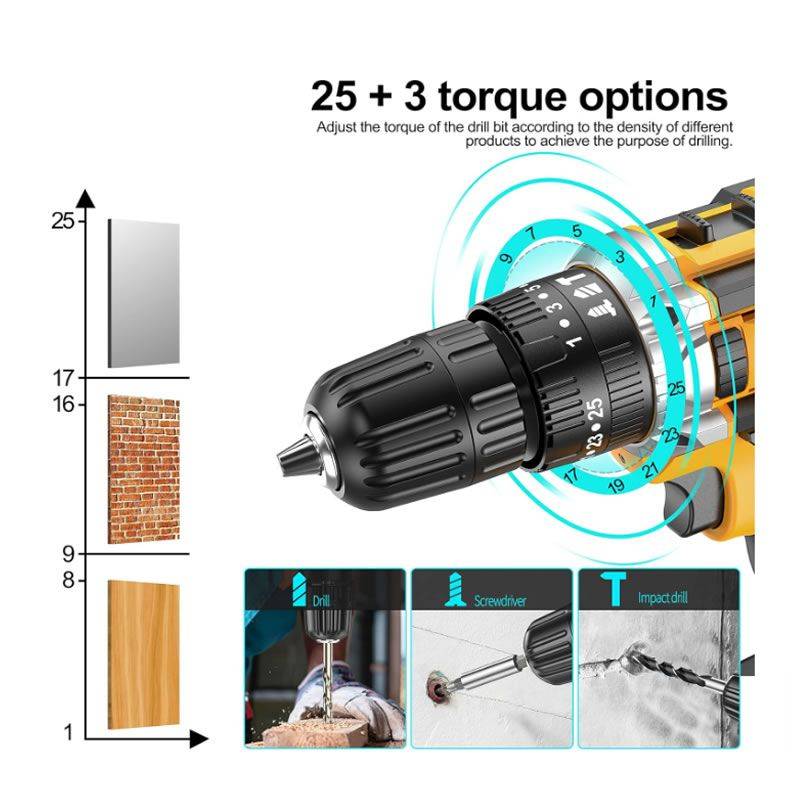 Cordless Electric Drill Set with 2 x 7500mAh Batteries