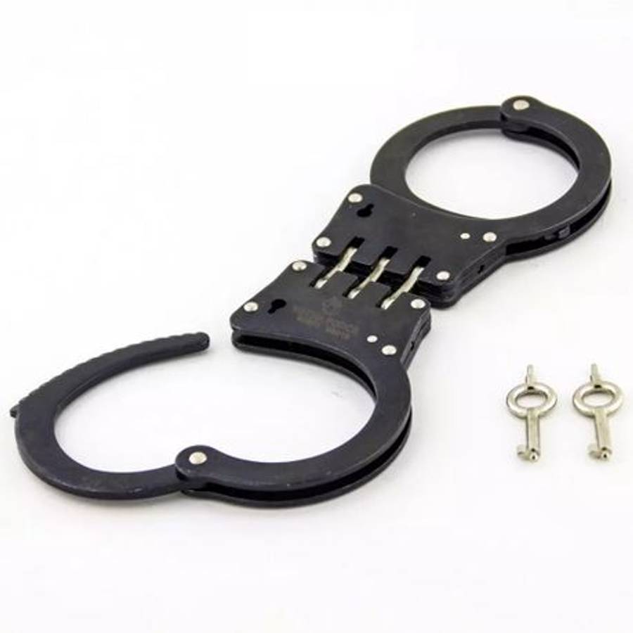Military Grade Carbon Steel Black Double Lock Handcuffs With Belt Pouch