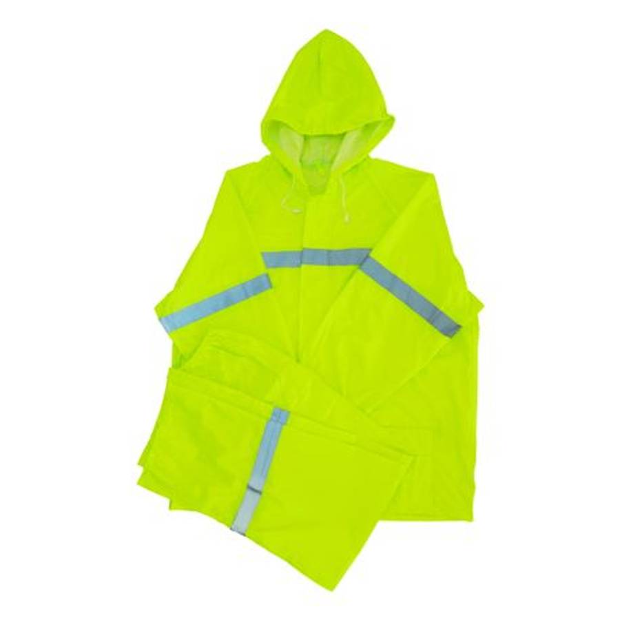 Lime Reflective Two Piece Rubberised Rain Suit - S - Lime Reflective Two Piece Rubberised Rain Su...