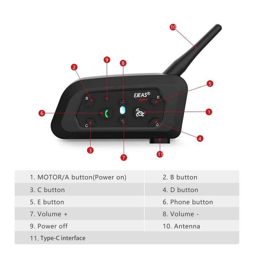 V6 Pro Motorcycle Helmet Bluetooth Headset Helmet Intercom System
