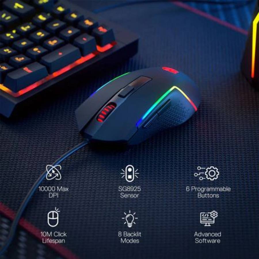 Redragon - Trident 10000DPI 6-Button RGB Gaming Mouse - Black - Redragon - Trident 10000DPI 6-But...