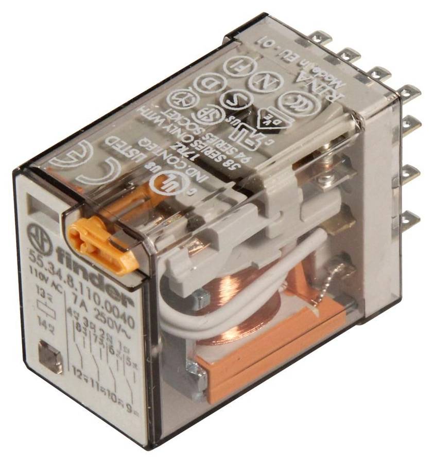 Finder (55.34.8.110.0040) General Purpose Relay, Power, 110 VAC, 7 A