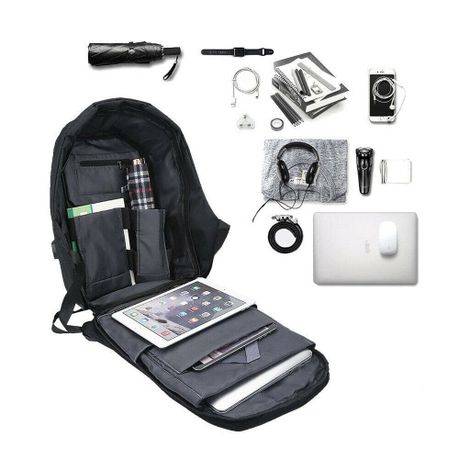Anti-theft Travel Backpack Laptop School Bag with USB Charging Port - Grey