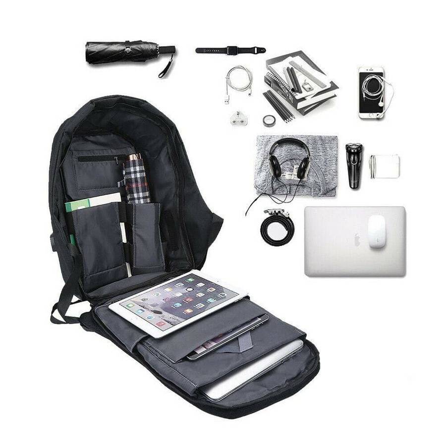 Anti-theft Travel Backpack Laptop School Bag with USB Charging Port - Navy Blue