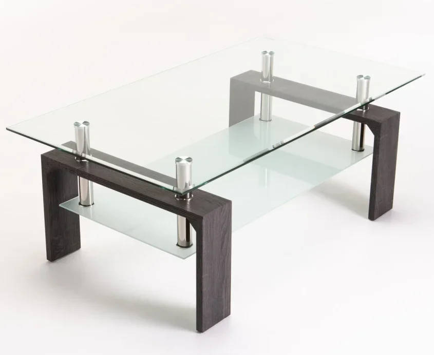 Modern two tier glass coffee table in Wenge, Oak or grey