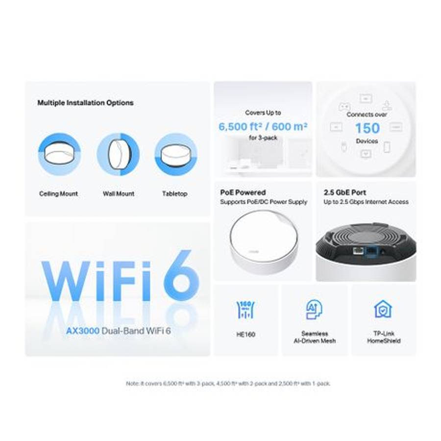 Tp-Link - Decox50-PoE-3 AX3000 Whole Home Mesh Wi-Fi 6 System With PoE - Tp-Link - Decox50-PoE-3 ...