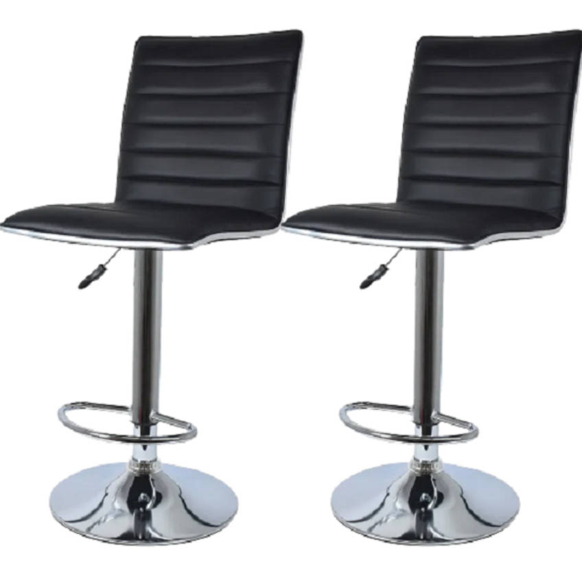 Adjustable Swivel Bar Stools-Faux Leather with High Backrest - Set of 2 - Black Colour