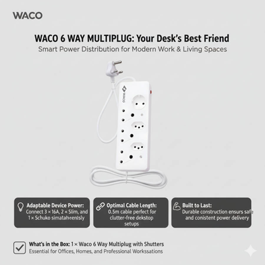 Waco - 6 Way Multiplug with Shutters - Waco - 6 Way Multiplug with Shutters