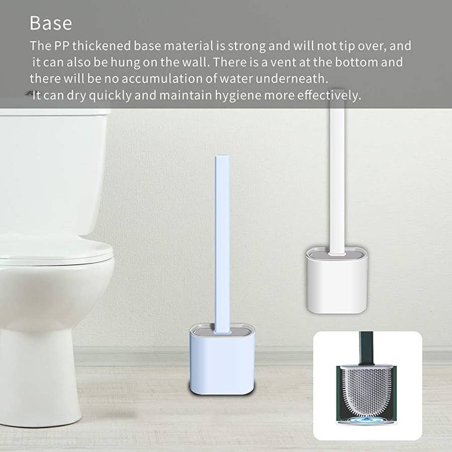 Sleek Design Silicon Bristles Toilet Brush with Holder and Non-Slip Handle
