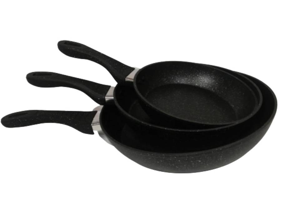 3 pcs Frying Pan Marble Coated Aluminium