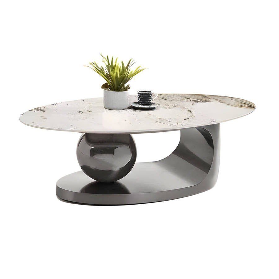 Modern 130 x 70cm Oval And 50cm Round Marble-Top Coffee Table