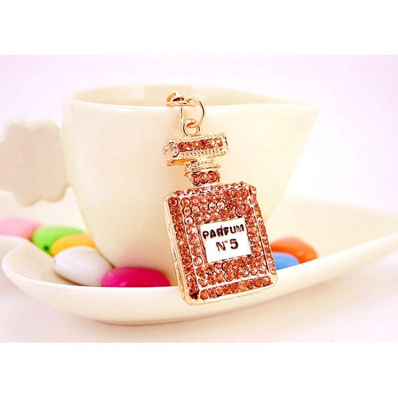 Artificial Perfume Bottle Inlay Rhinestone Keychain - Gold
