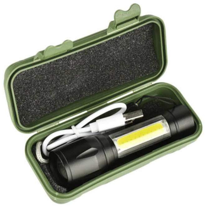 Mini Alloy USB Rechargeable Torch Flashlight with Zoom & Side Light - 3 Set