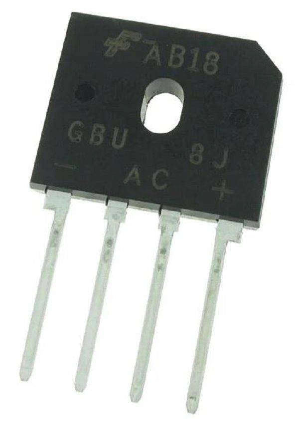 Onsemi (GBU8J) Bridge Rectifier, Single Phase, 600 V, 8 A, SIP, 4 Pins, 1 V