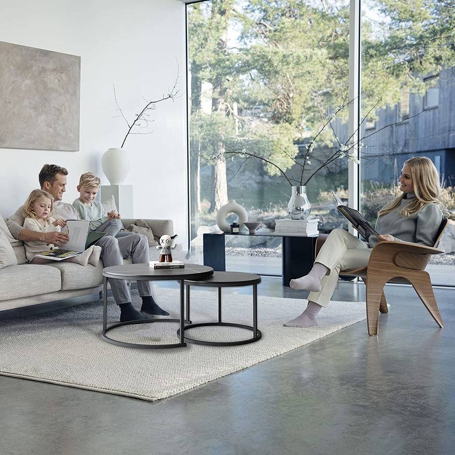 Coffee Tables -Nesting Set of 2 - Rounded Faux Marble Top Black Colour