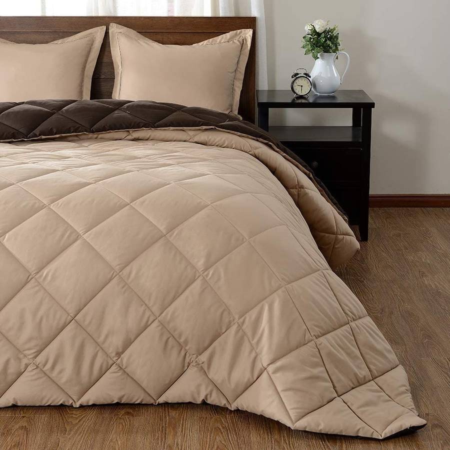 5 Piece Reversible comforter Brown Tan - Double