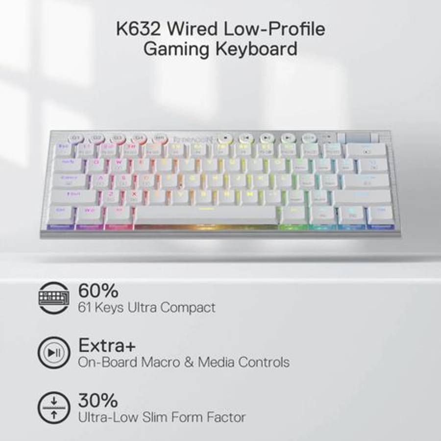 Redragon - K632 Horus Mini 60% RGB Wired Gaming Keyboard  White - Redragon - K632 Horus Mini 6...
