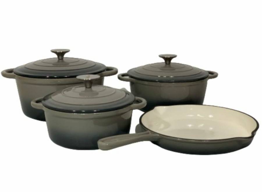 New Design Dutch Pot Cookware Sets Cast Iron - 7 Piece - Grey