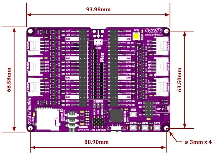 Cytron Maker-Pi-Pico-Nb Raspberry Pi Pico Board, 4.5 V To 5.5 V Supply