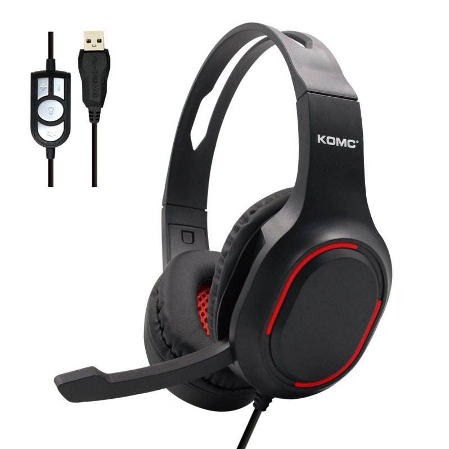 KOMC KM999 USB Gaming Headphones Headset for PC - Red (Open Box)