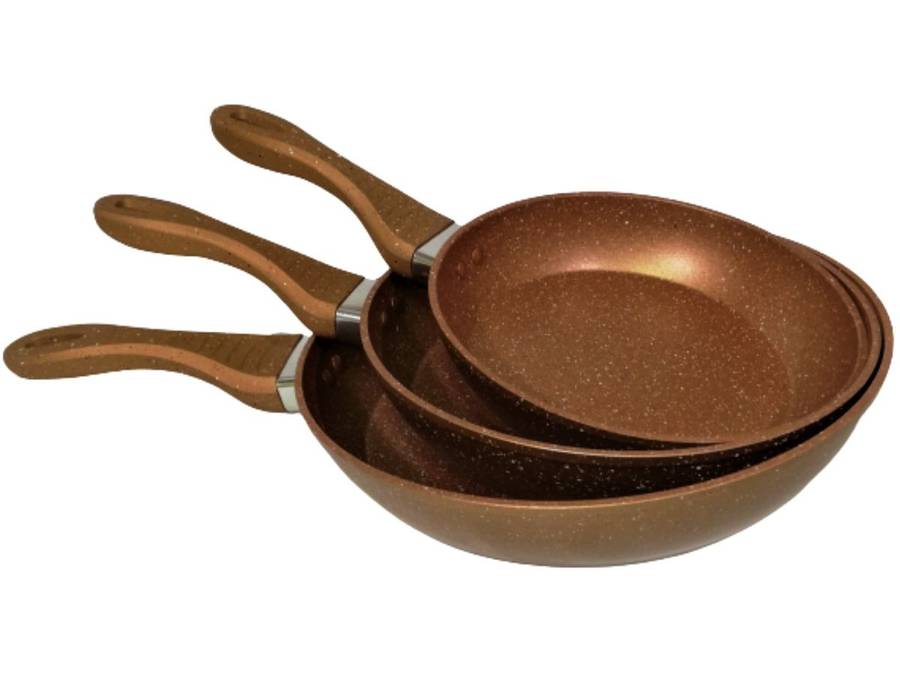 3 pcs Frying Pan Marble Coated Aluminium