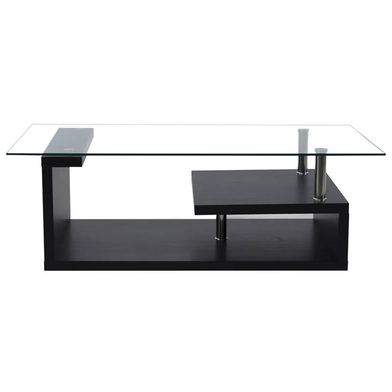Coffee Tables - Tempered Glass Top - Wooden Base - Black