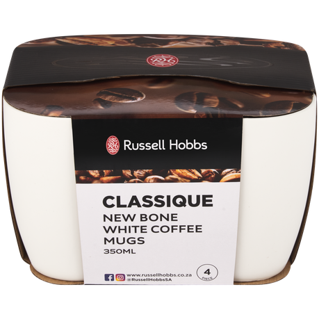 Russell Hobbs Classique New Bone 4 Pack White coffee Mugs 380ml