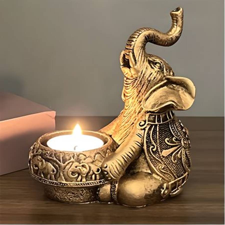 Elephant resin candle holder for decorative tables and display