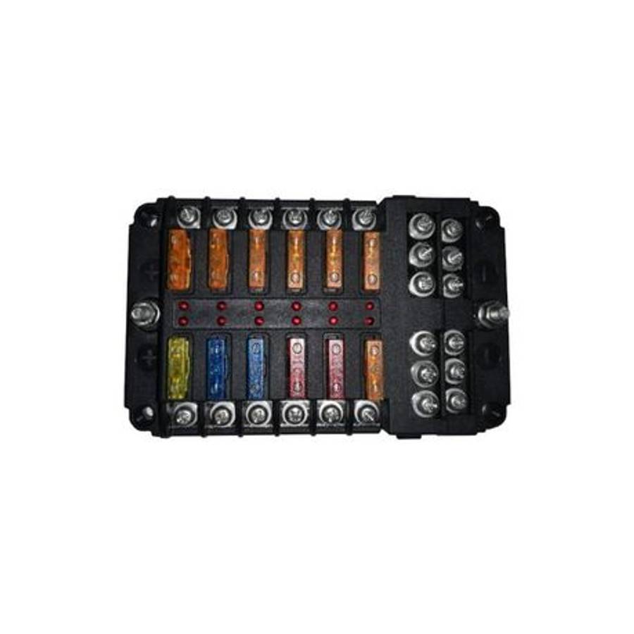 Fuse Box - 1 in and 12 out with Negative Bus and LED Indicator Vehicle Accessory