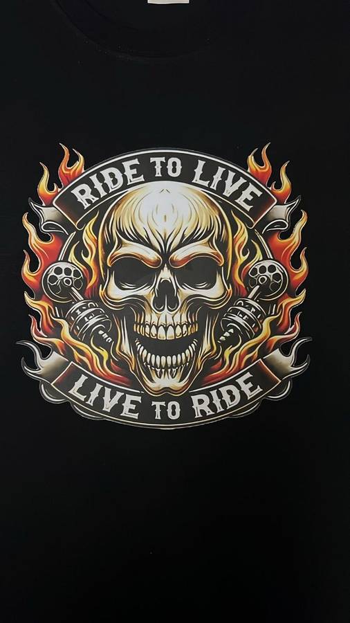 Skull Biker T-Shirt Ride to Live , Live to Ride