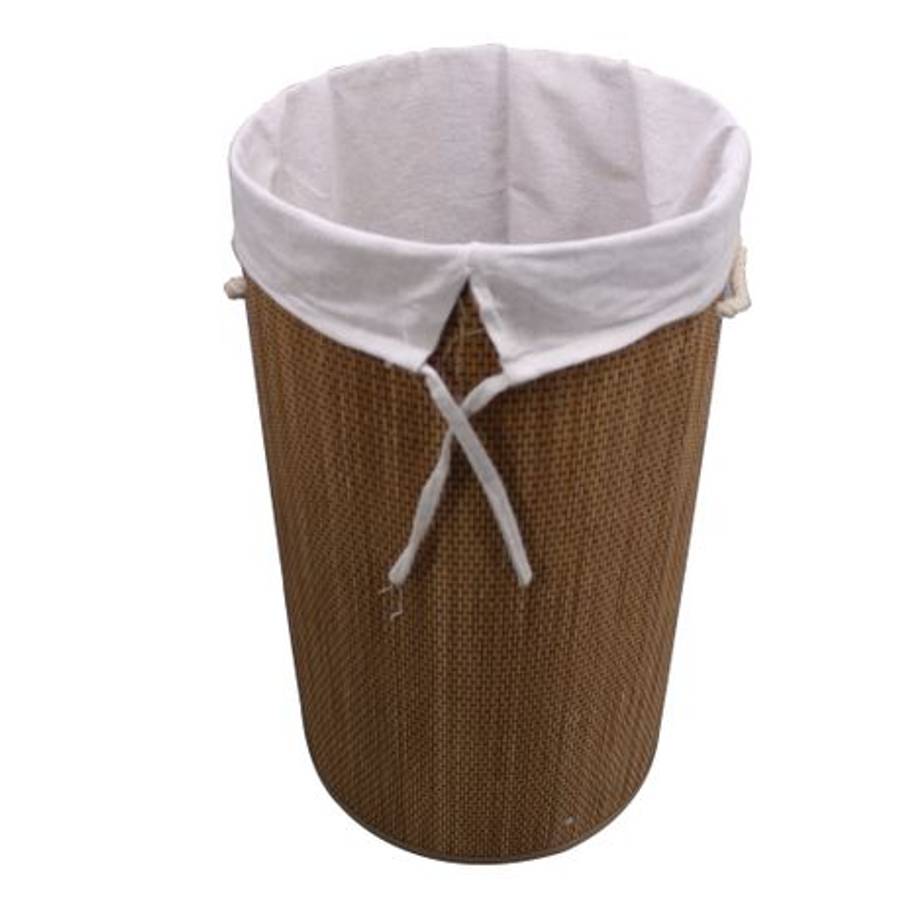 55 Litre Foldable Round Bamboo Laundry Basket & Removable Inner Bag
