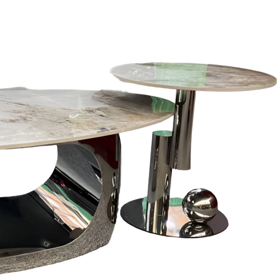 Modern 130 x 70cm Oval And 50cm Round Marble-Top Coffee Table