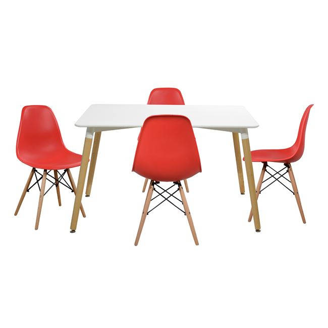 Dining Suite / Set - Dining Table with Four Wooden Leg Chairs-White,Black or Red
