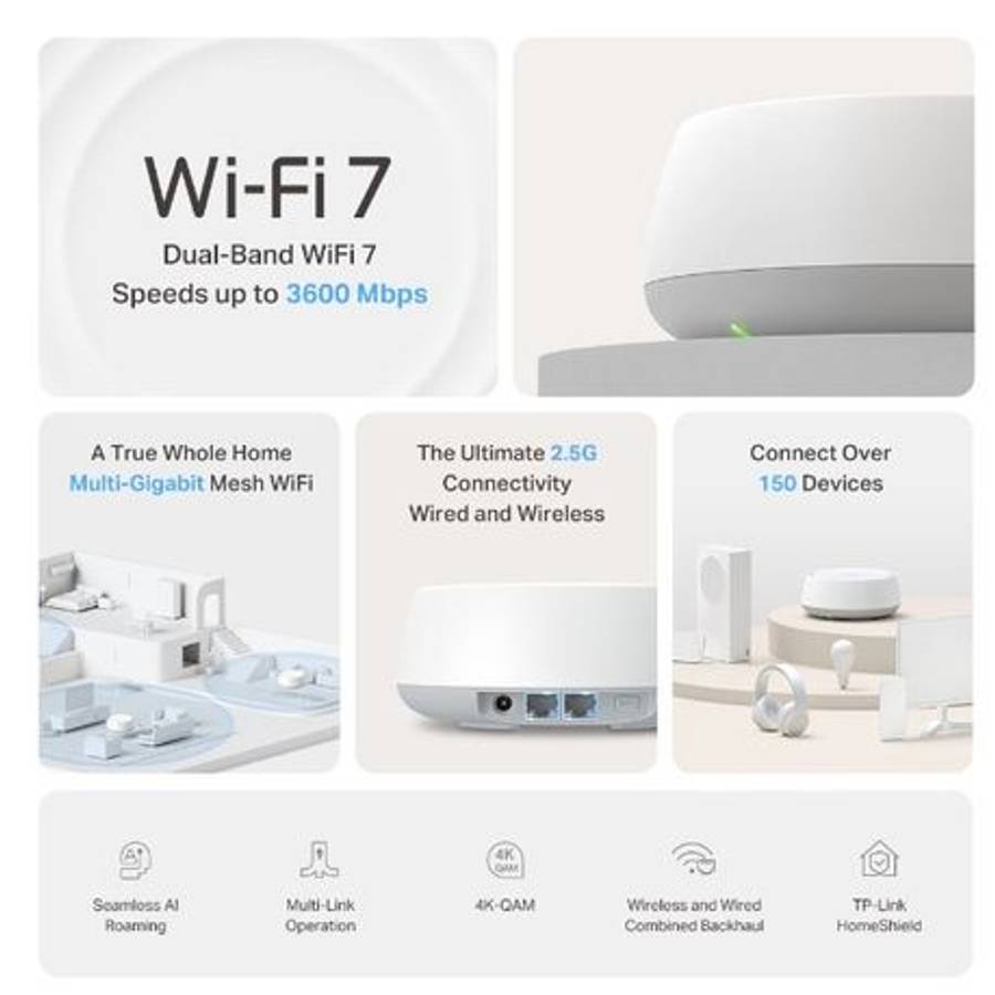 Tp-Link - Deco BE25 BE3600 WiFi 7 Mesh , Dual 2.5Gbps Ports, HomeShield - 3 Pack - Tp-Link - Deco...