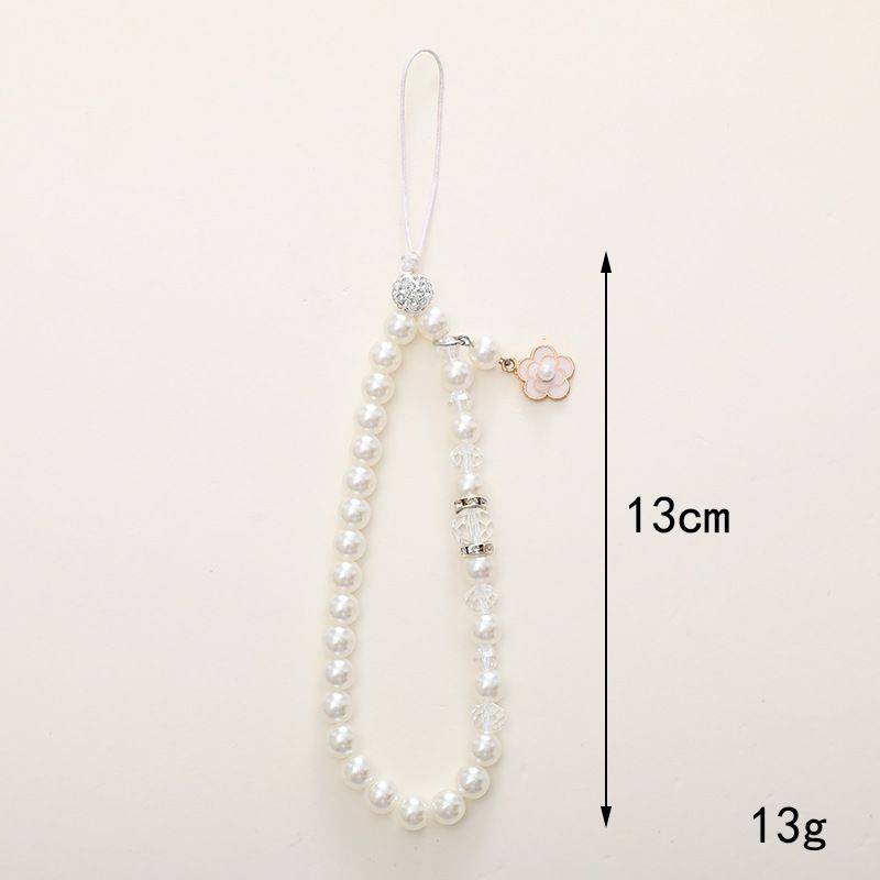 Beaded Crystal Pearls Phone Charm Chain with Patch - Black