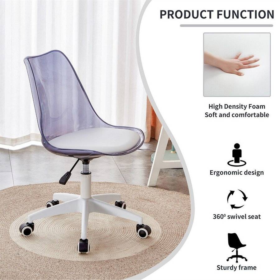 2-Piece Acrylic Office Desk Chair- Transparent, White