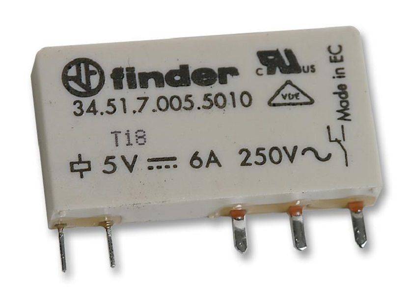 Finder (34.51.7.005.5010) General Purpose Relay, SPDT, 5 VDC, 6 A