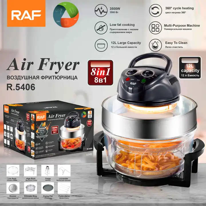 3500W Multi-cooker Glass Air Fryer Electric Convection Halogen Oven