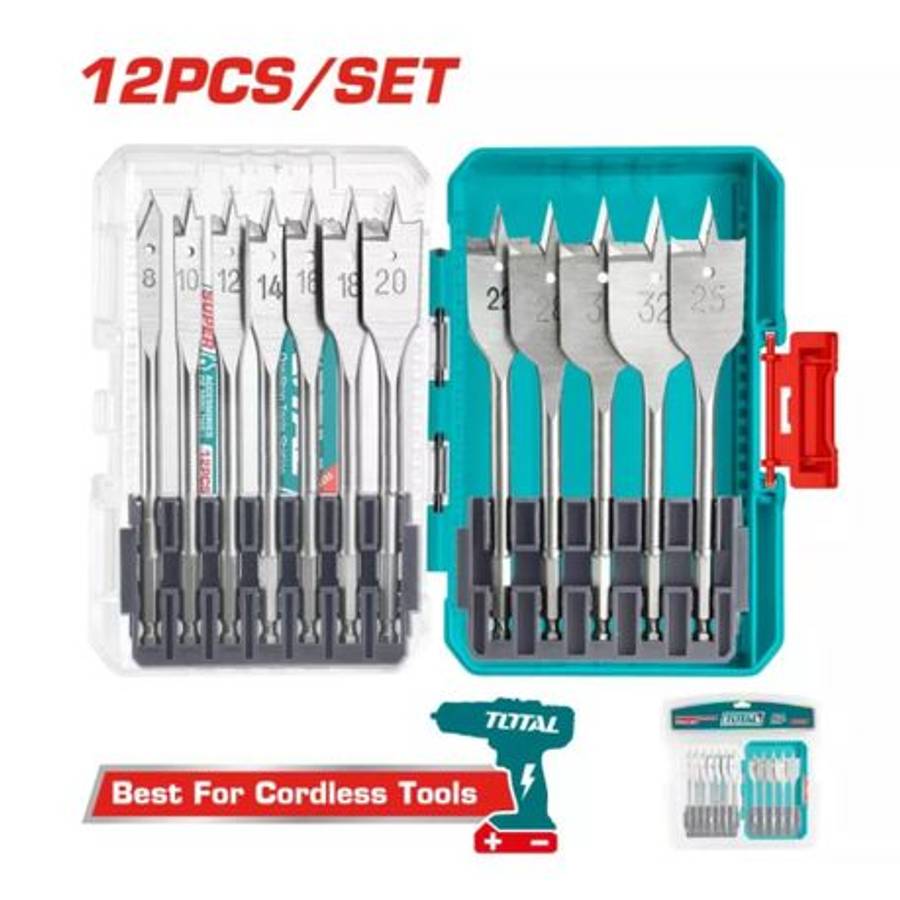 Total Tools - Flat wood Drill Bits set -12pcs - Total Tools - Flat wood Drill Bits set -12pcs