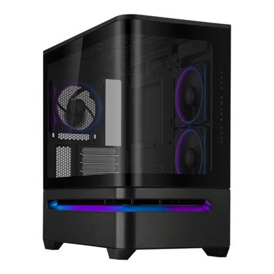 Asus - Prime AP202 ARGB Curved Tempered Glass Micro-ATX Chassis  Black - Asus - Prime AP202 AR...