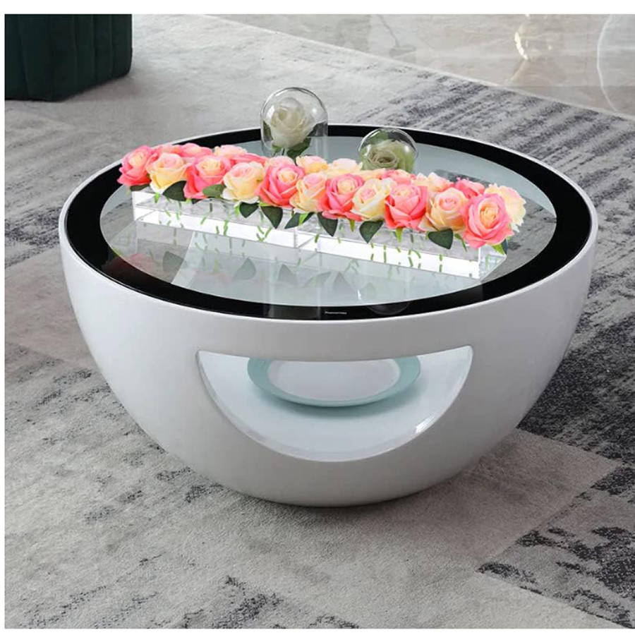 Coffee Tables - Rounded Tempered Glass Top - White