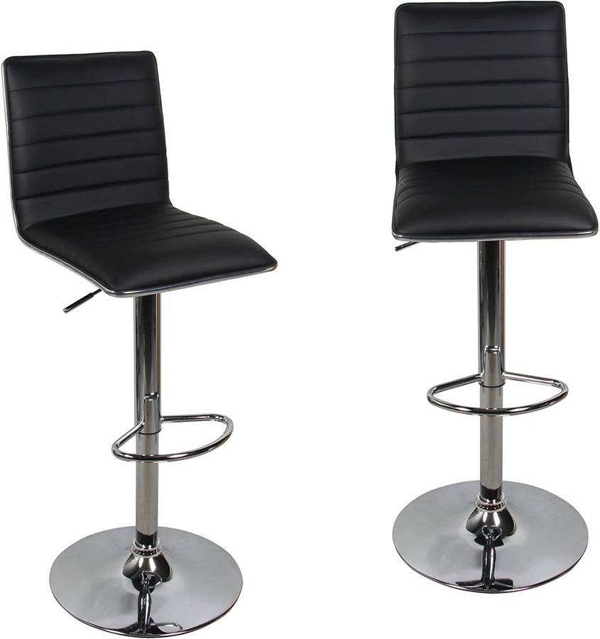 Adjustable Swivel Bar Stools-Faux Leather with High Backrest - Set of 2 - Black Colour