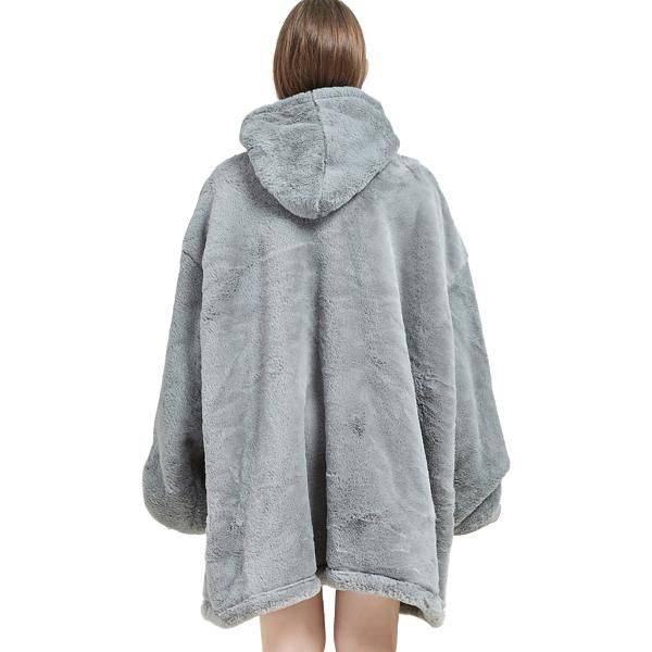 Unisex Grey Oversized Plush Hoodie Blanket