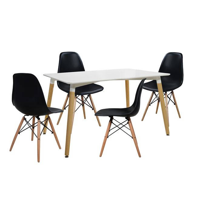 Dining Suite / Set - Dining Table with Four Wooden Leg Chairs-White,Black or Red