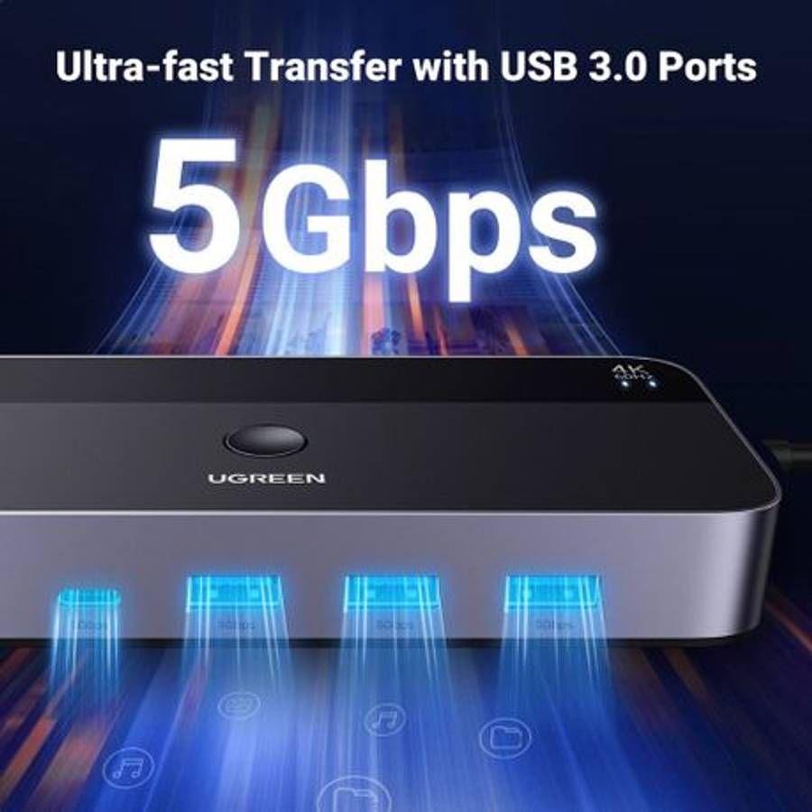 Ugreen - 4K@60Hz HDMI KVM Switch (2 In 1 Out)-Grey - Ugreen - 4K@60Hz HDMI KVM Switch (2 In 1 Out...