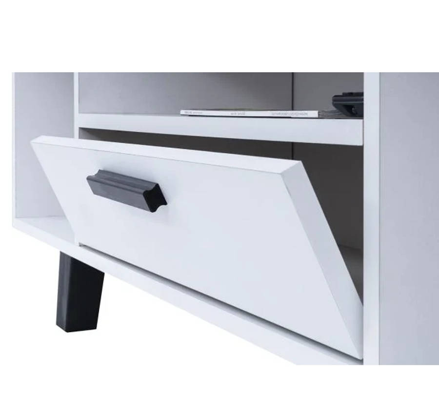 Modern TV Unit with Hinged Storage Door & Open Shelves - MDF Superwood -White