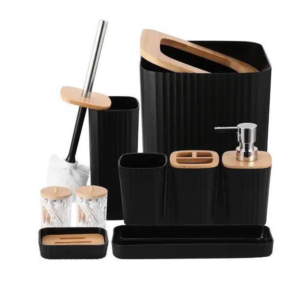 6 Piece Bathroom Set with Wooden Finish - Black